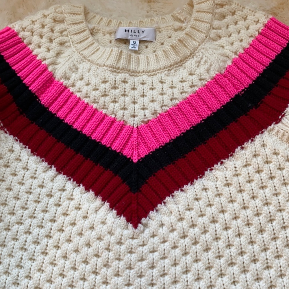 Milly Minis Merino Wool Chevron Knit Sweater Size 12 Hard to Find - Picture 4 of 9